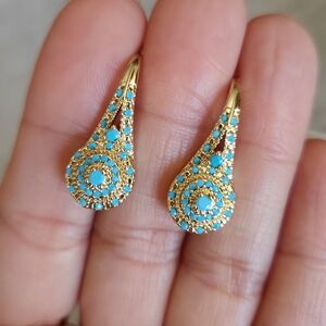 New 18K Gold Plated Turquoise Gemstones Hoop Earrings for Women